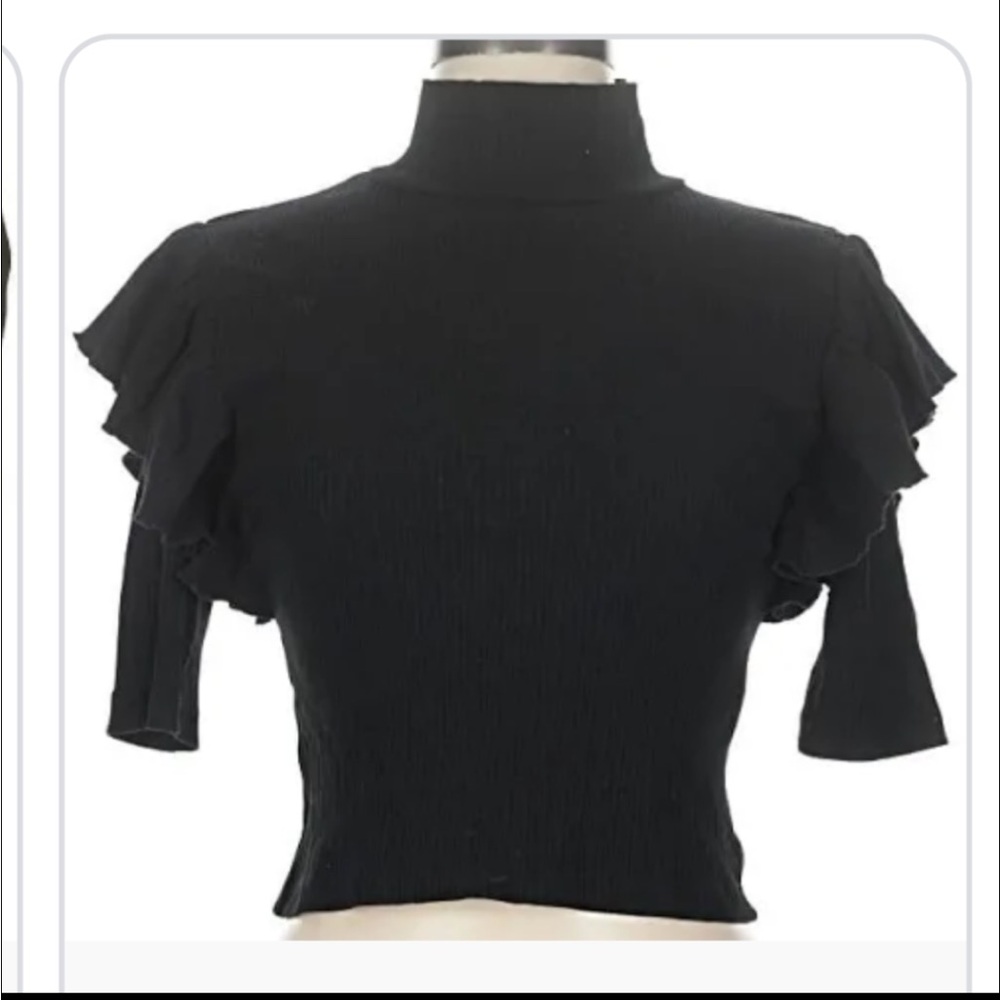 Zara Black Ruffle Sleeve Mock Neck Top